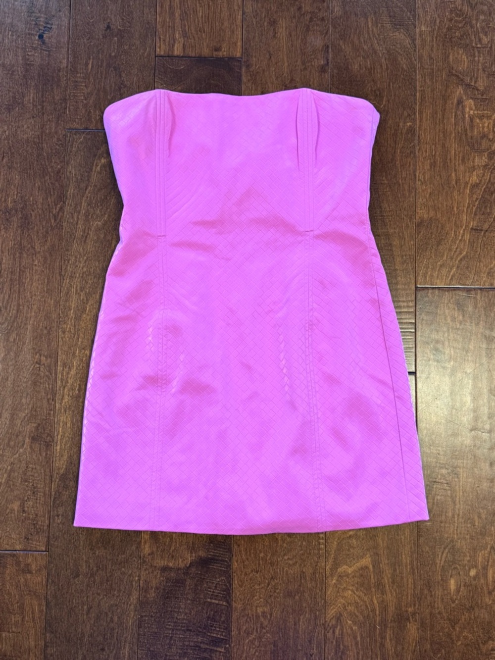 Meshki Lizzie Crosshatch Faux Leather Barbie Pink Strapless Mini Dress - M